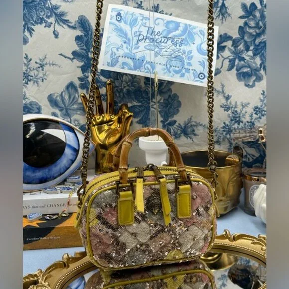 🆕 KURT GEIGER LONDON 🧿 NWOT XS Kensington Duffle, Yellow Floral Sequins - Picture 3 of 16